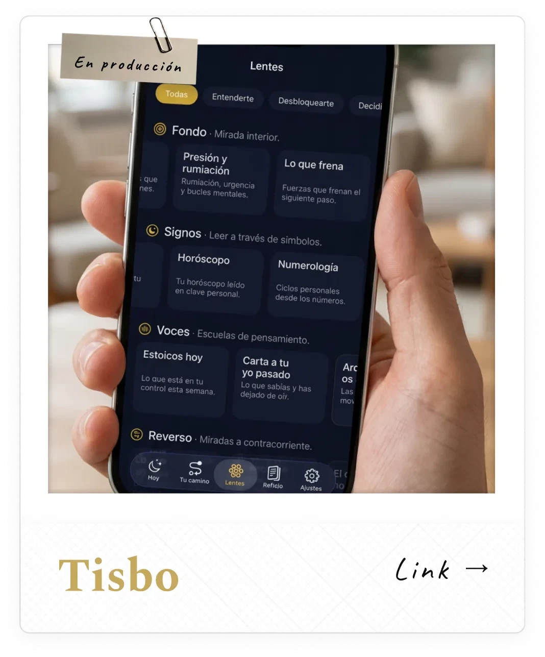Polaroid de Tisbo, app de introspección de Arcenith